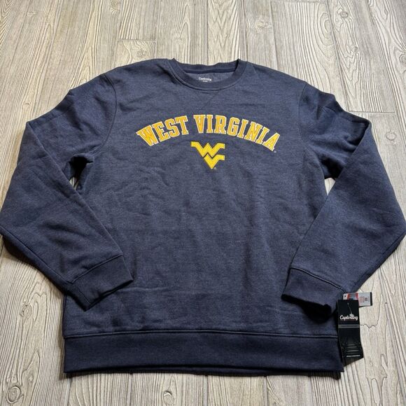 WVU West Virginia Mountaineers Crewneck Sweatshirt Men’s M Gray Sewn New - Picture 1 of 10